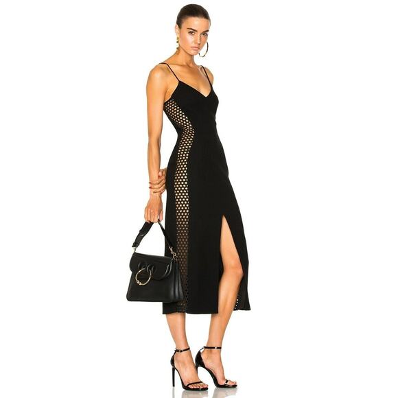 David Koma Dresses & Skirts - David Koma Black Wool Cutout Side Panel Slit Midi Dress Size 10